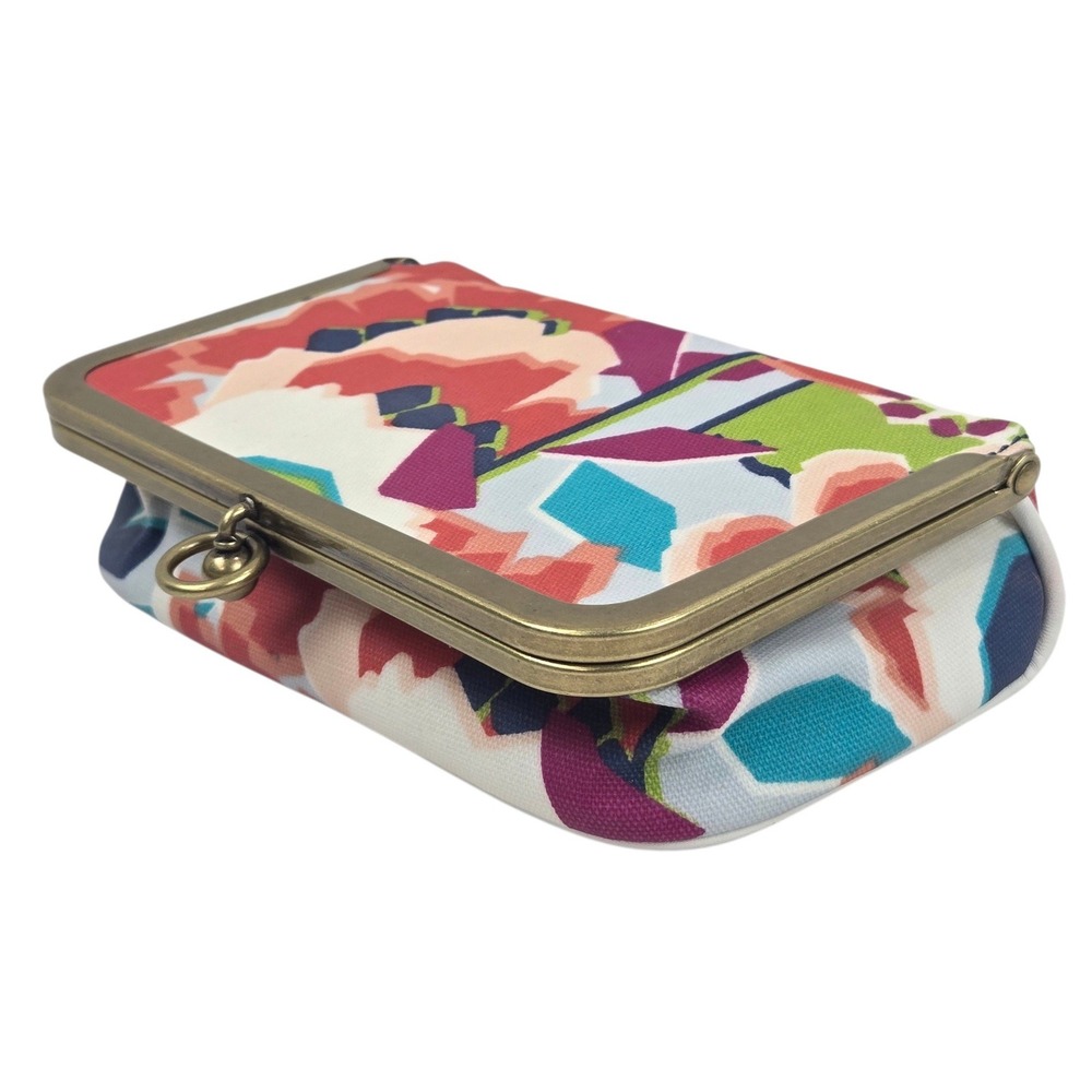 Fossil Kiss Lock Cosmetic Case Floral Coated Canvas Mirror Colorful Pouch 7x4x2